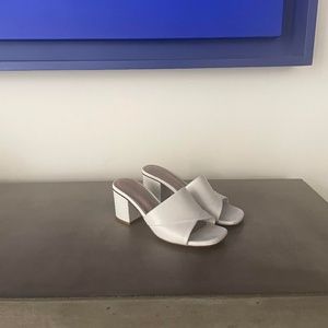 Opening Ceremony White Leather Blocked Heel Sandals